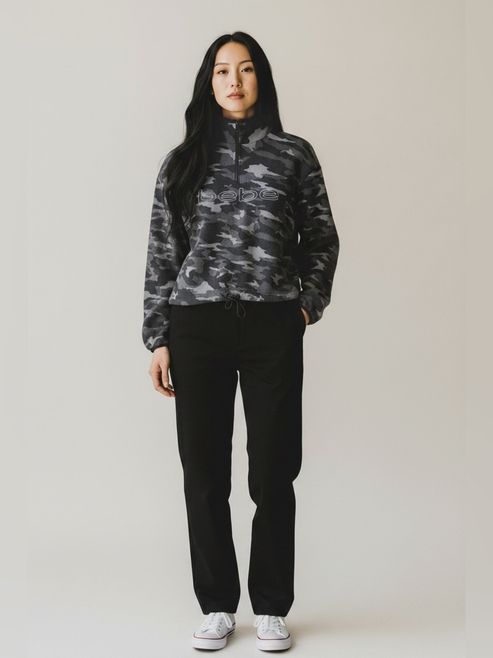 BEBE SPORT Polar Fleece Black Camo 1/4 Zip Women’s Jacket Sz Medium NWT
